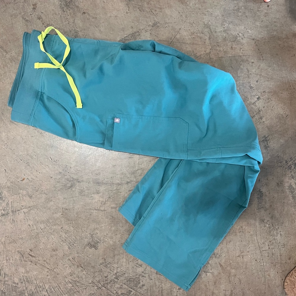 Teal Scrub Pants with Yellow Drawstring